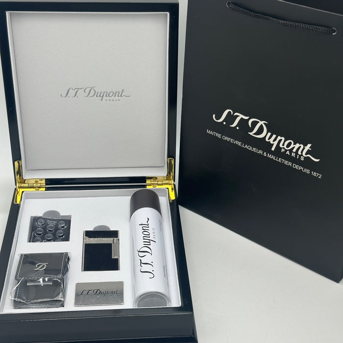 S.T. Dupont Silver & Black Lacquer Lighter – Elegant Classic Edition (Full Set)
