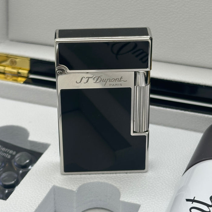 S.T. Dupont Silver & Black Lacquer Lighter – Elegant Classic Edition (Full Set)