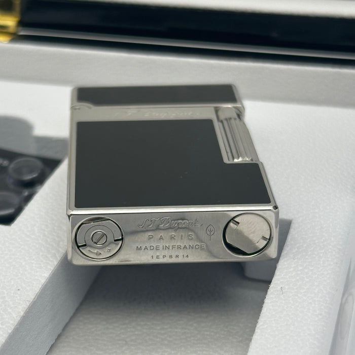 S.T. Dupont Silver & Black Lacquer Lighter – Elegant Classic Edition (Full Set)