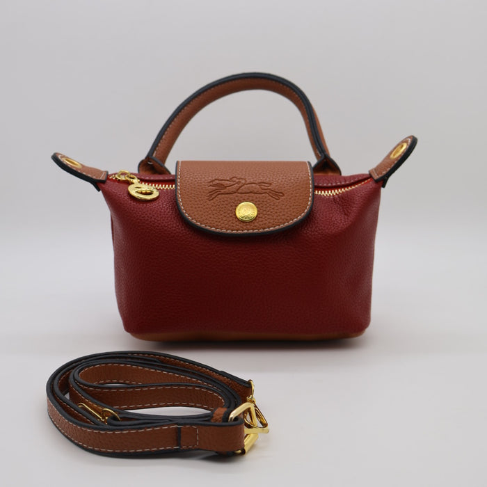 Longchamp Le Pliage Cuir Small Top Handle Bag & Tan Leather