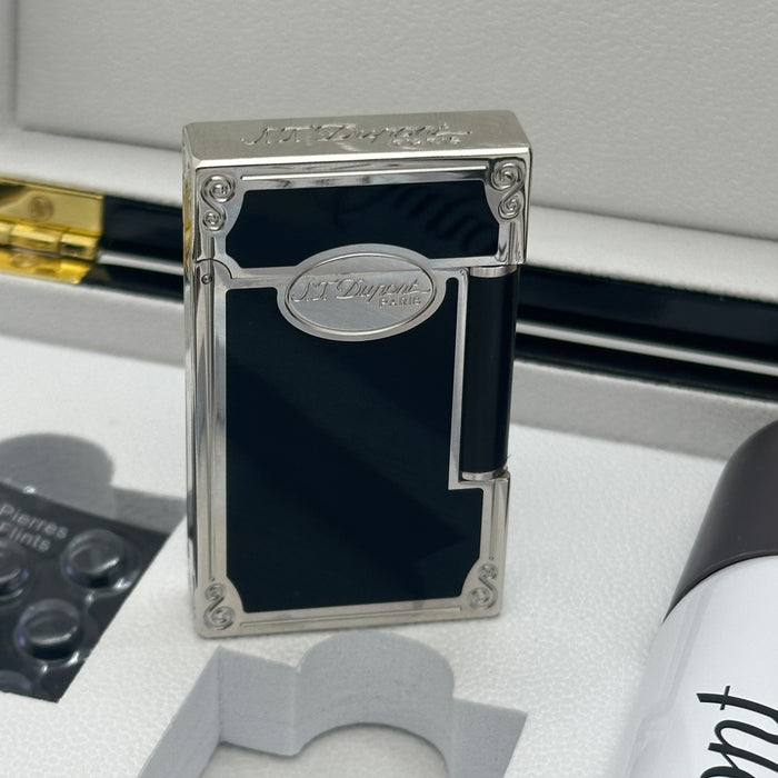 S.T. Dupont Silver & Black Lacquer Lighter – Elegant Classic Edition (Full Set)
