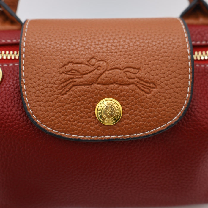 Longchamp Le Pliage Cuir Small Top Handle Bag & Tan Leather