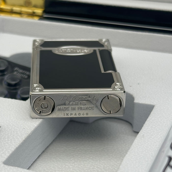 S.T. Dupont Silver & Black Lacquer Lighter – Elegant Classic Edition (Full Set)