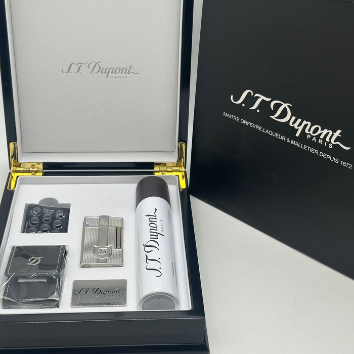 S.T. Dupont Silver Shield Edition Lighter – Signature Design (Full Set)