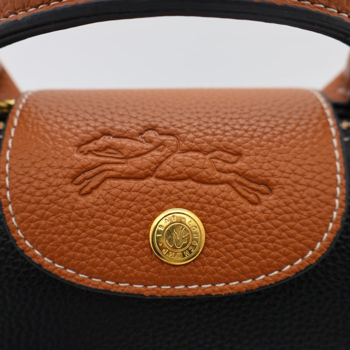 Longchamp Le Pliage Cuir Small Top Handle Bag & Tan Leather