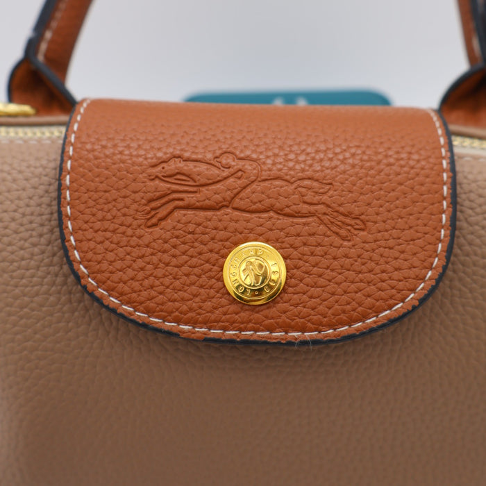 Longchamp Le Pliage Cuir Small Top Handle Bag & Tan Leather