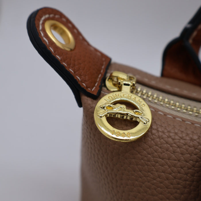 Longchamp Le Pliage Cuir Small Top Handle Bag & Tan Leather