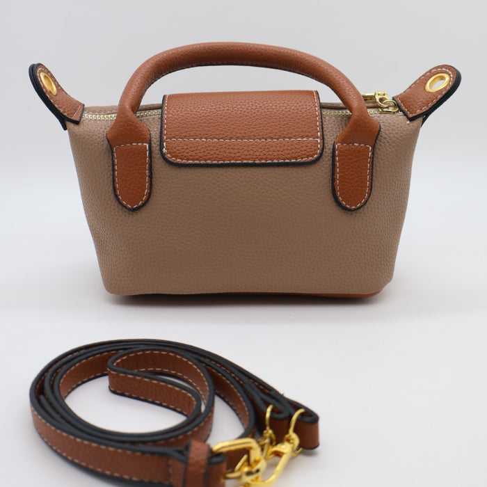 Longchamp Le Pliage Cuir Small Top Handle Bag & Tan Leather