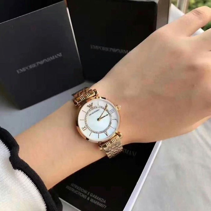Emporio Armani Gianni T Bar White gold Steel Strap Watch - Authentic