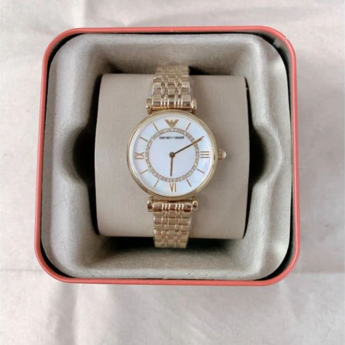 Emporio Armani Gianni T Bar White gold Steel Strap Watch - Authentic
