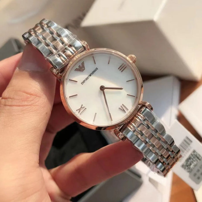 Emporio Armani Gianni T-b Analog Mother of Pearl Dial Women's Watch-AR1683 - Authentic