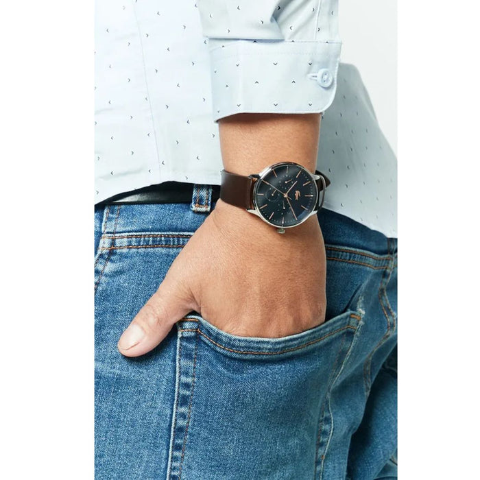 LACOSTE CLUB MEN's BLUE DIAL, BROWN LEATHER WATCH - 2011227 - Authentic