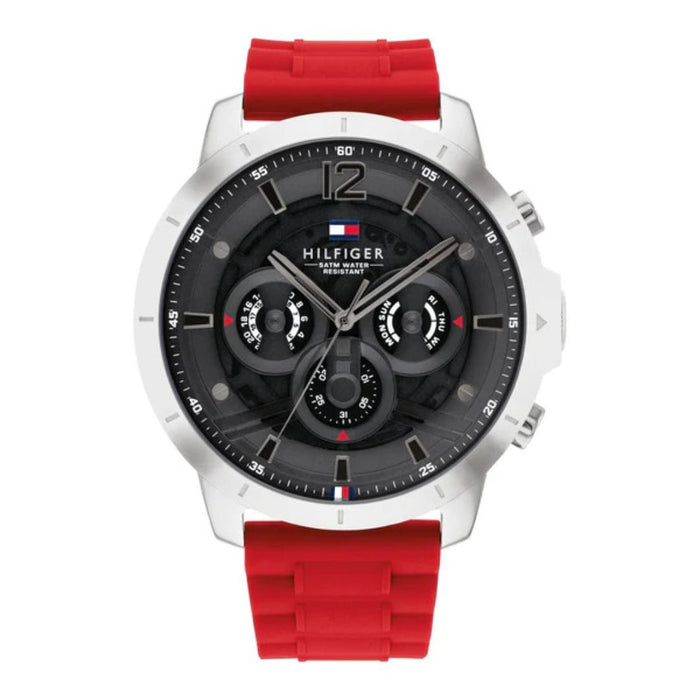 Tommy Hilfiger Analogue Multifunction Quartz Watch for Men with Red Silicone Bracelet - 1710490 Authentic