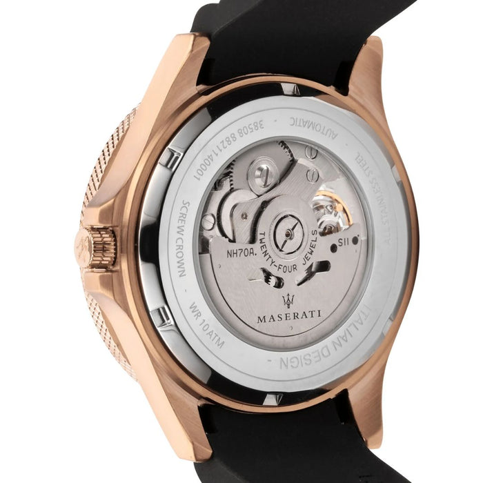 Maserati Men's Rose Gold Automatic Watch with Black Rubber Strap - R8821140001 - Authentic