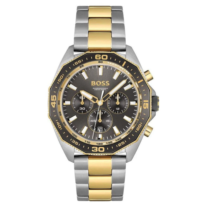 Hugo Boss Men's Quartz Two-tone Stainless Steel Grey Dial 44mm Watch 1513974 Authentic