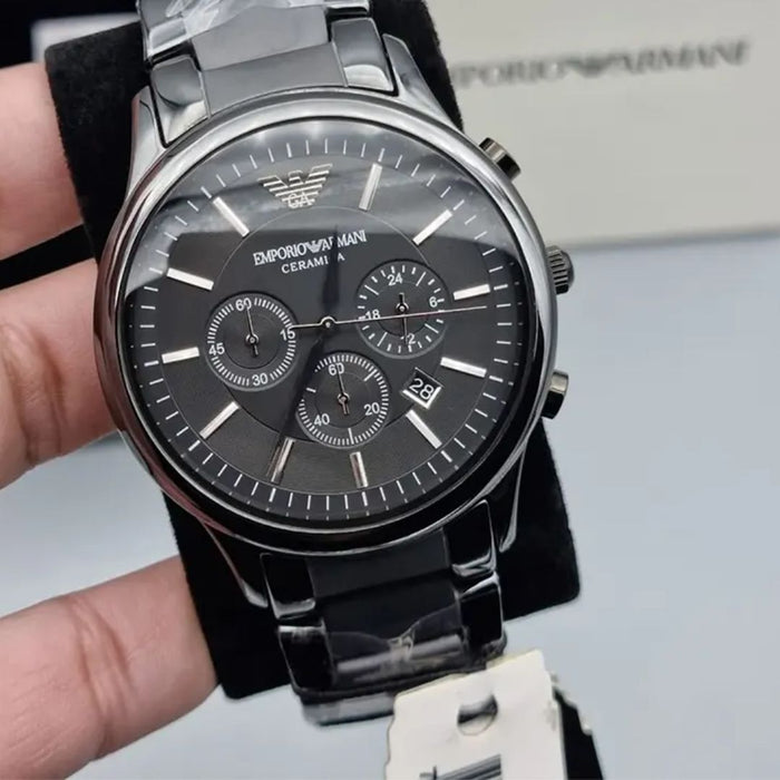 Emporio Armani AR1451 MAN's Black Ceramica Chronograph Watch - Authentic