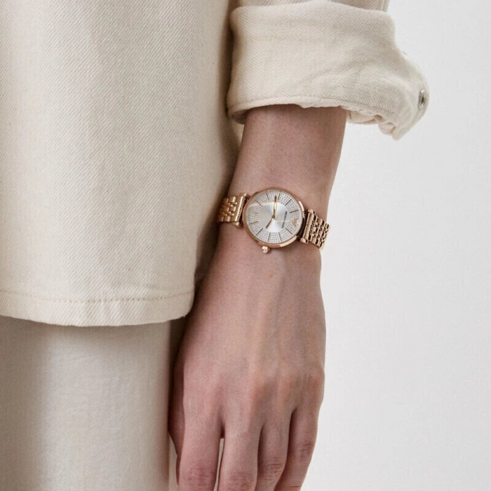 Emporio Armani Two-Hand Rose Gold-Tone Stainless Steel Watch AR11446 - Authentic