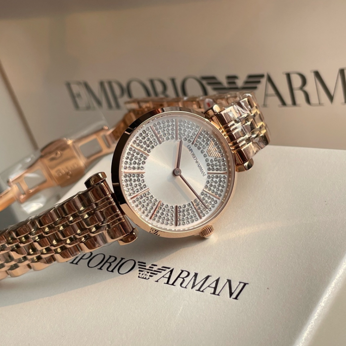Emporio Armani Two-Hand Rose Gold-Tone Stainless Steel Watch AR11446 - Authentic