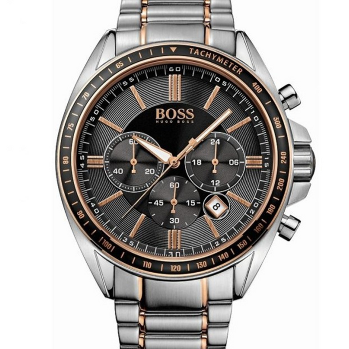 Hugo Boss Men's Chronograph Quartz Stainless Steel Black Dial 47mm Watch Authentic