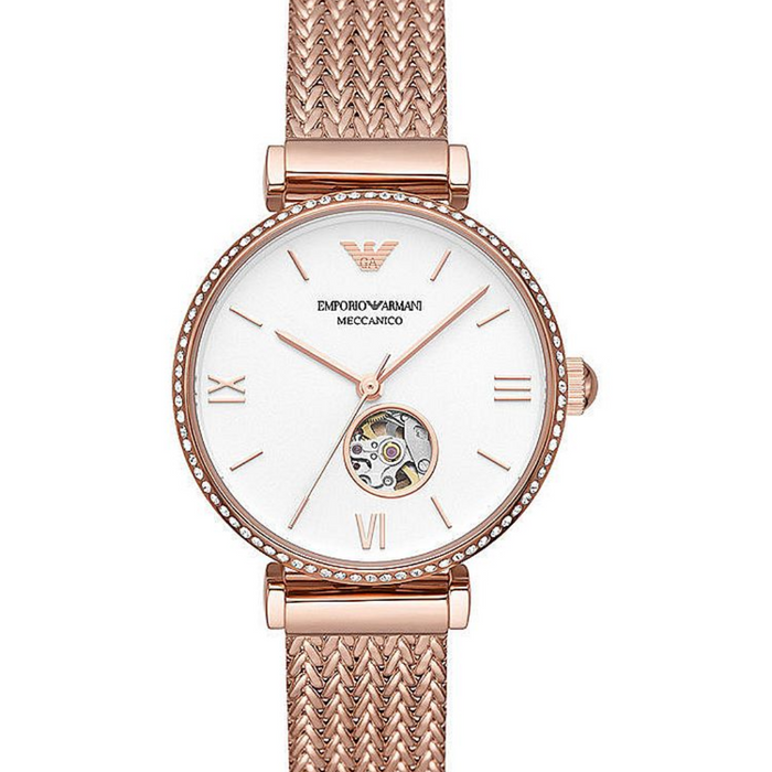 Emporio Armani Automatic Rose Gold Stainless Steel Mesh Watch - AR60063 - Authentic