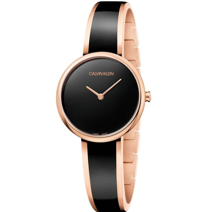 Calvin Klein Seduce Women's Watch – Black & Rose Gold Bangle - k4e2n611 - Authentic