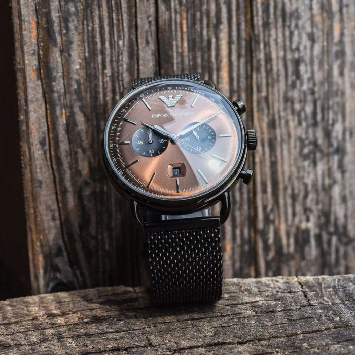 Emporio Armani Aviator Brown Dial Grey Mesh Bracelet Watch For Men Ar11141  Authentic