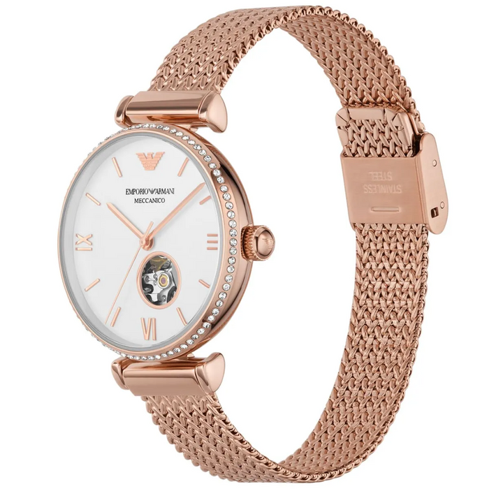 Emporio Armani Automatic Rose Gold Stainless Steel Mesh Watch - AR60063 - Authentic