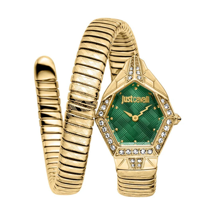 Just Cavalli Jc1L303M0035 Ornato Snake Analog Watch For Women Green and Gold - Authentic (S)