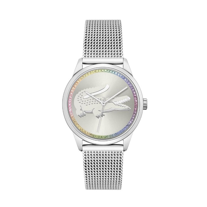 Lacoste Ladycroc Silver Mesh White Dial Women's Watch 2001259 - Authentic