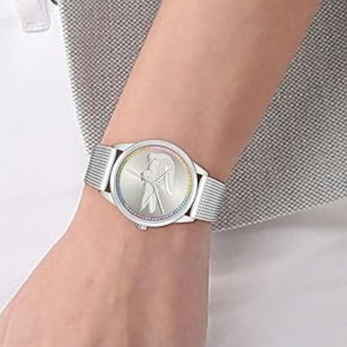 Lacoste Ladycroc Silver Mesh White Dial Women's Watch 2001259 - Authentic