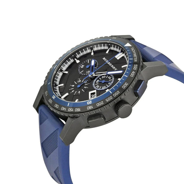 Burberry Chronograph Watch with Blue Rubber Strap - Authentic