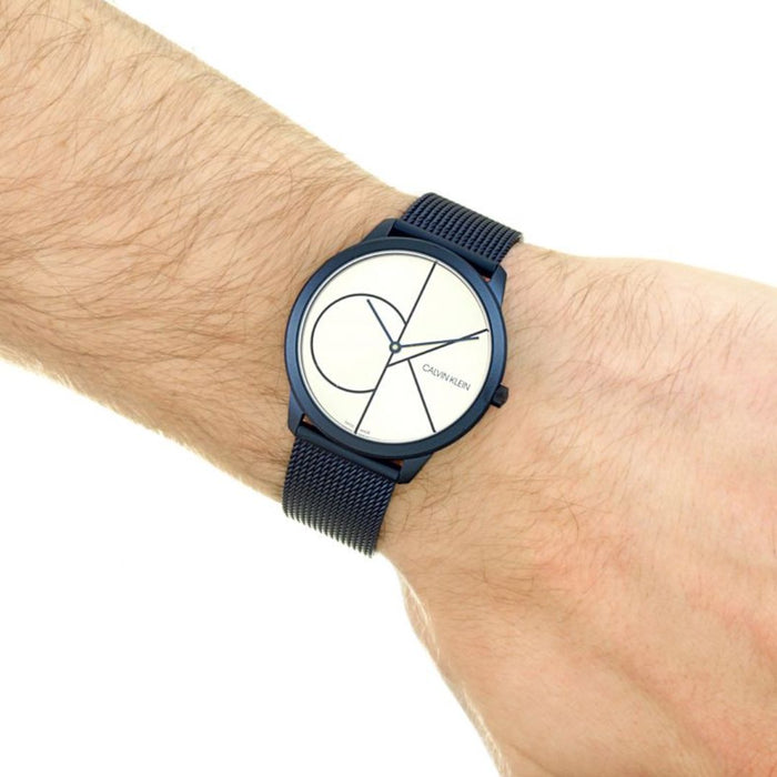 Calvin Klein Minimal Bold – Blue Mesh with Silver Dial - K3m51t56 - Authentic