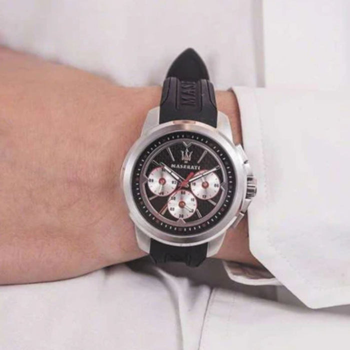 Maserati Men's Chronograph 41 MM Watch with Black Rubber Strap - R8851123001 - Authentic