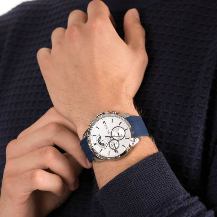 Tommy Hilfiger Decker Chronograph Watch – Silver & Blue Sport Edition - 1791349 - Authentic