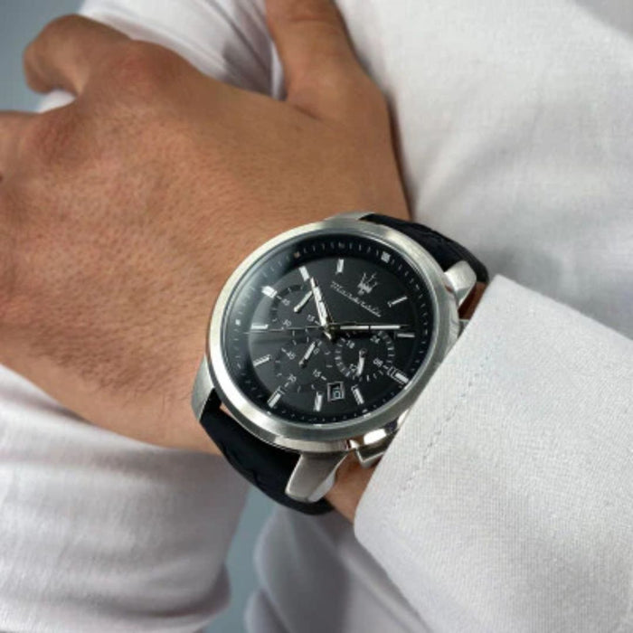 Maserati Men's Silver Chronograph Watch with Black Rubber Strap - R8871621014 - Authentic