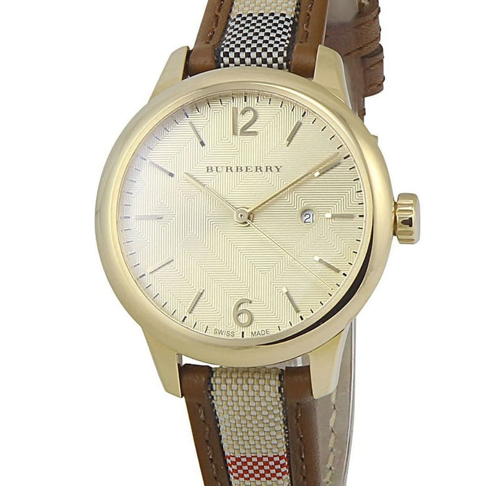 Burberry Gold Check Dial Watch with Heritage Strap - Authentic