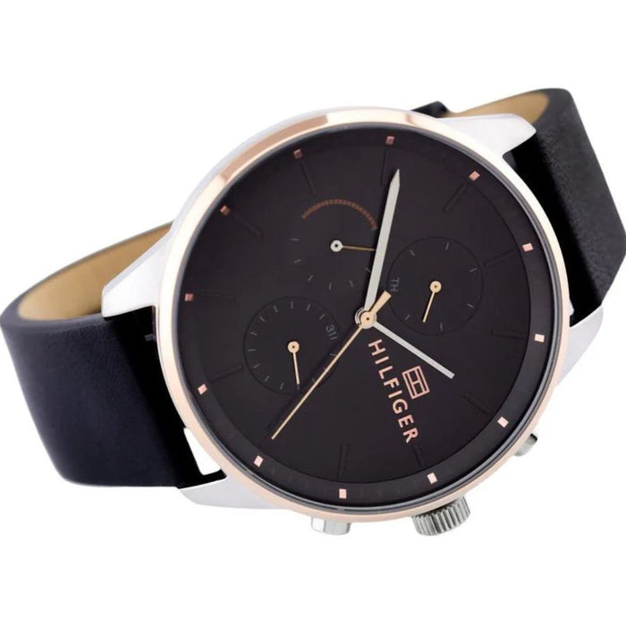 Tommy Hilfiger Chase Chronograph Watch – Black Dial & Leather Strap - 1791488 - Authentic