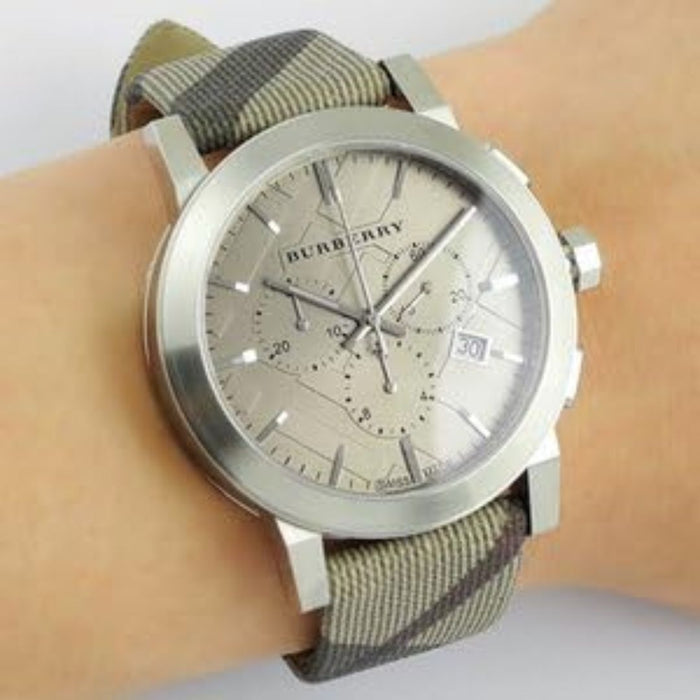 Burberry Beige Chronograph Watch with Classic Check Strap BU9358 - Authentic