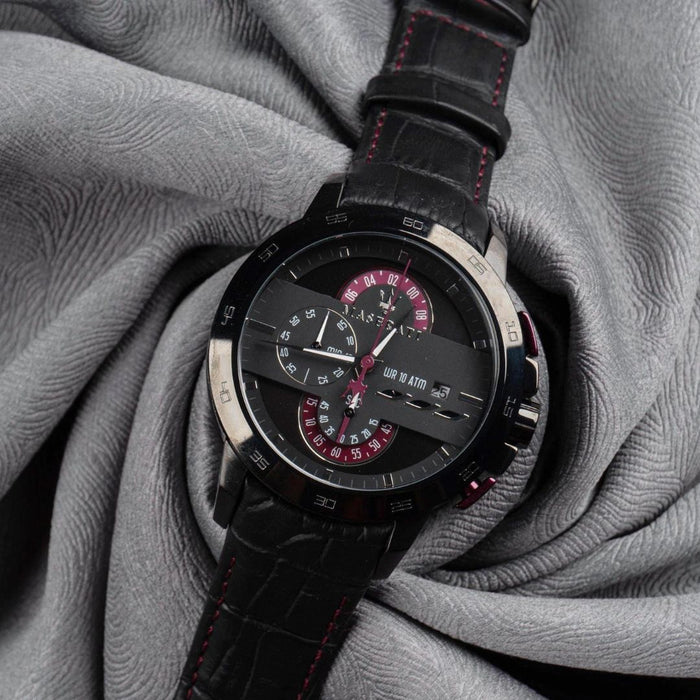 Maserati Stile Chronograph Black Dial Leather Watch – R8873640001 - Authentic