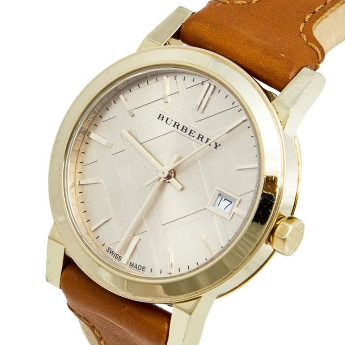 Burberry Gold Beige Dial Watch with Brown Check Strap BU9133 - Authentic