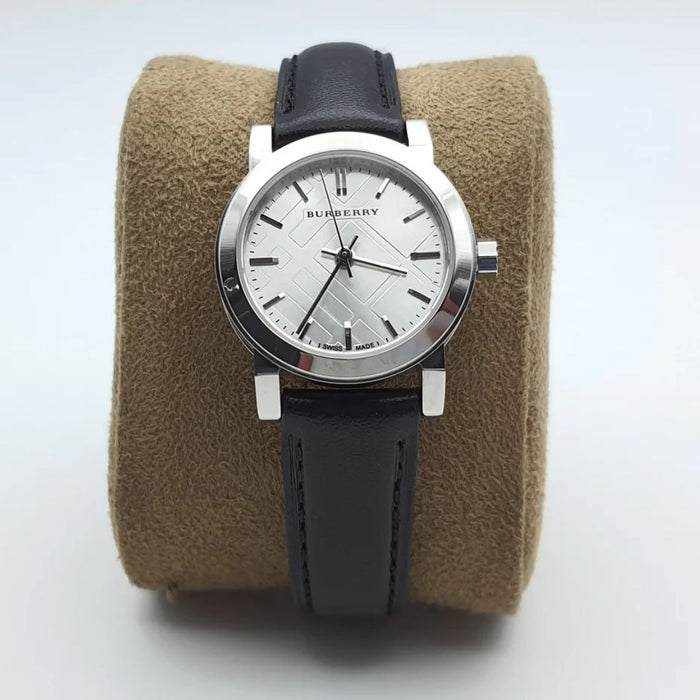 Burberry Silver Dial Watch with Black Leather Strap - BU9206 - Authentic