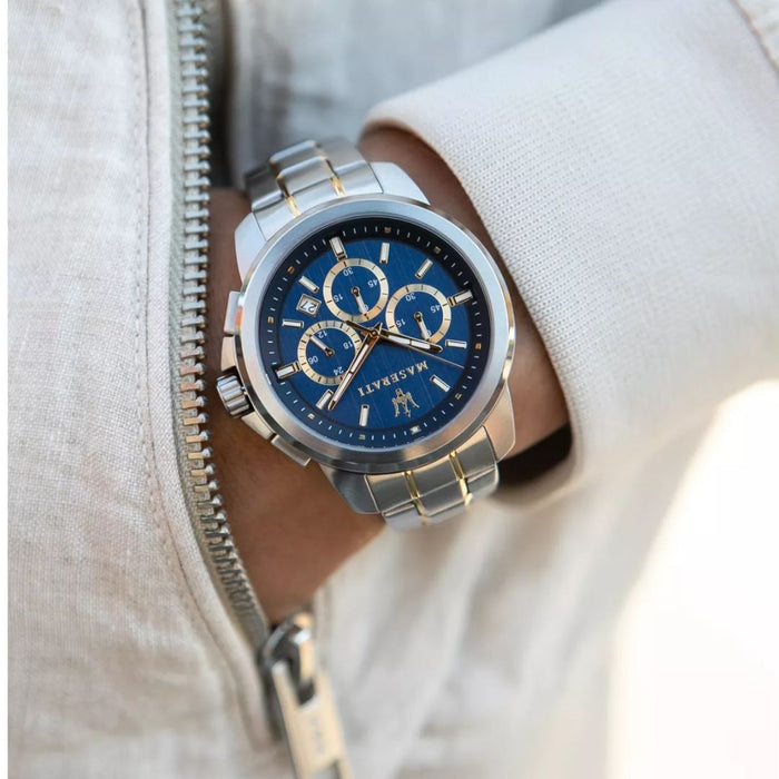 Maserati Traguardo Chronograph Blue & Two-Tone Watch – R8873621016 - Authentic