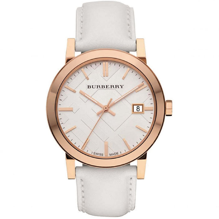 Burberry The City White Dial White Leather Strap Watch for Women - BU9012 - Authentic