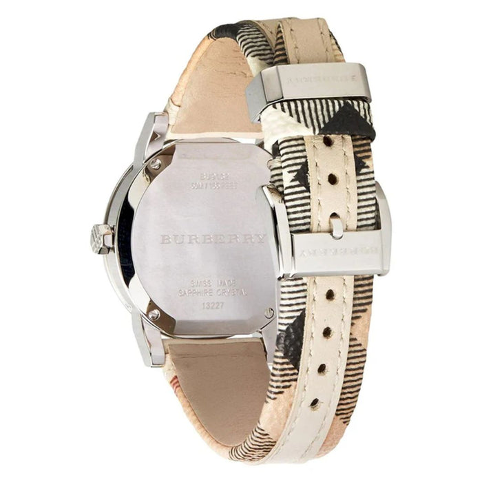Burberry Silver White Dial Watch with Heritage Check Leather Strap BU9132 - Authentic