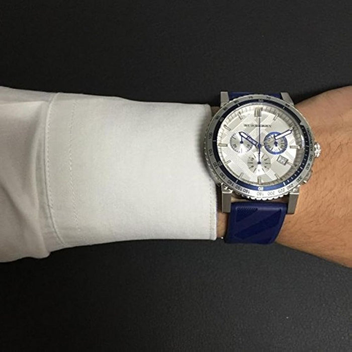 Burberry Chronograph Watch with Blue Rubber Strap BU9808 - Authentic