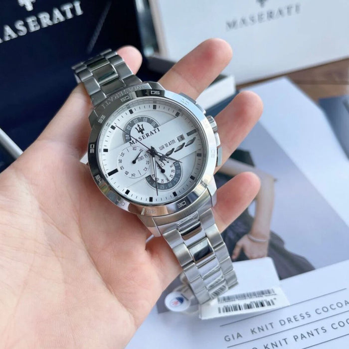 Maserati Stile Chronograph Silver Dial Watch - R8873619004 - Authentic