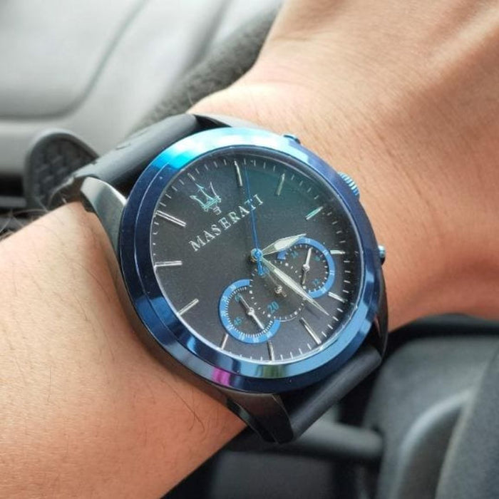 Maserati Men's Blue Chronograph Watch with Black Rubber Strap - R8871612006 - Authentic