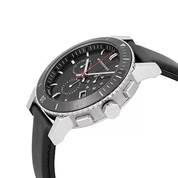 Burberry Black Chronograph Watch with Leather Strap BU9382 - Authentic