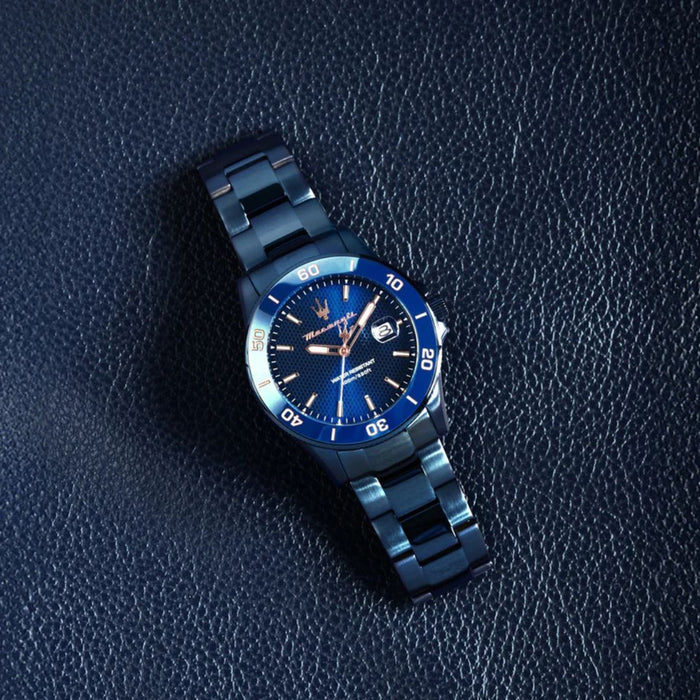 Maserati Sfida Blue Dial Watch with Rose Gold Accents - R8853100037 - Authentic