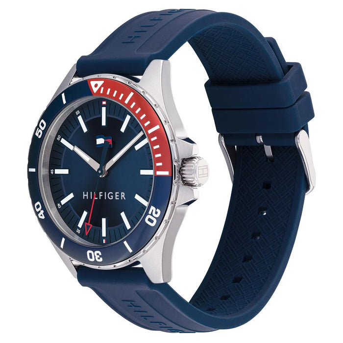 Tommy Hilfiger Sport Dive Watch – Navy Dial with Red Bezel Accent - 1792009 - Authentic